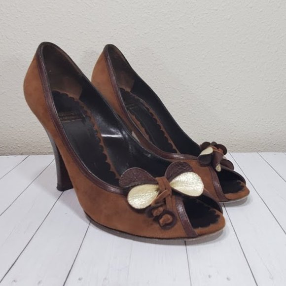 Vtg Moschino Cheap and Chic Suede Peep Bow Pumps - Picture 2 of 15